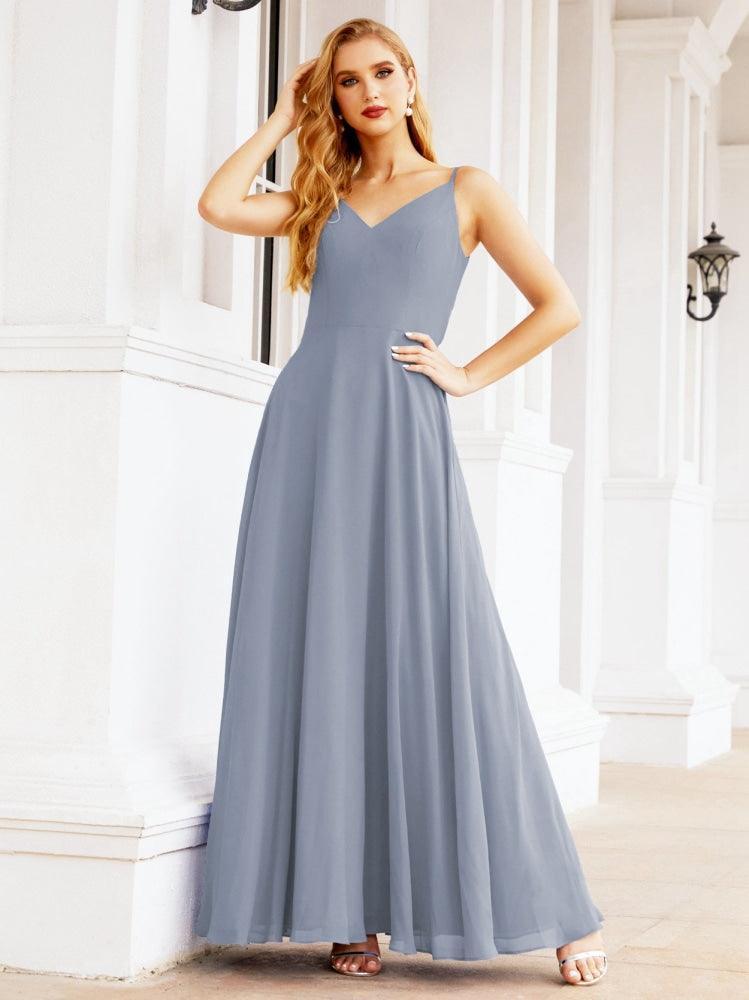 Spaghetti Strap Bridesmaid Dresses V Neck Butterfly Back Fromal Evening Party Prom Gown 28036