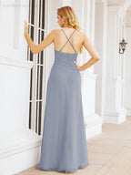 Halter Bridesmaid Dresses with Pockets Sleeveless Formal Evening Party Prom Gowns  28055