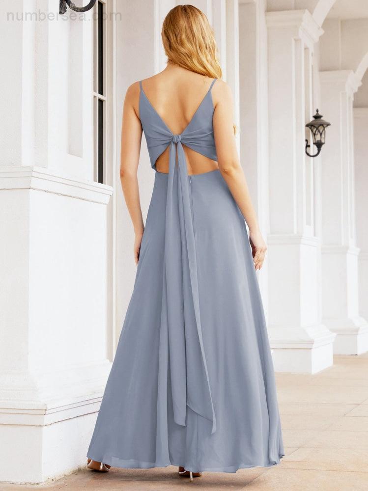Spaghetti Strap Bridesmaid Dresses V Neck Butterfly Back Fromal Evening Party Prom Gown 28036