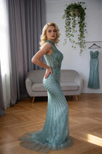 Luxury Dubai  Arabic Nude Mermaid Long Evening Dresses  With CapeLA71885B