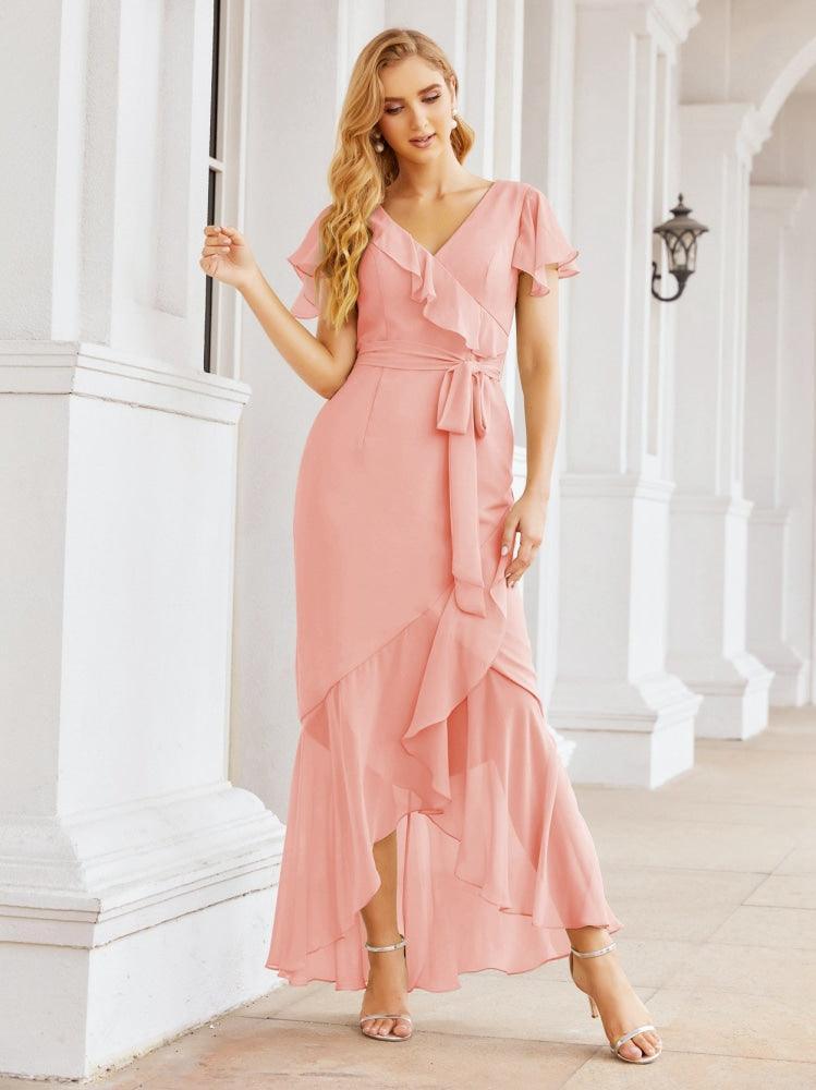 Ruffled Bridesmaid Dresses Mermaid Formal Violin Evening Party Prom Gowns 28042