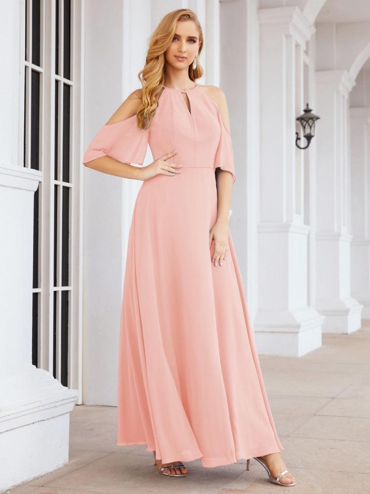 Cold Shoulder Bridesmaid Dresses A-Line Long Formal Evening Gowns 28074