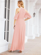 Cold Shoulder Bridesmaid Dresses A-Line Long Formal Evening Gowns 28074