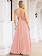 Spaghetti Strap Bridesmaid Dresses V Neck Butterfly Back Fromal Evening Party Prom Gown 28036