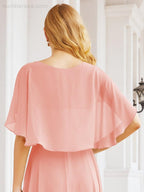 Bridesmaid Dresses for Wedding Formal Evening Party Prom Gown with Cape 28050