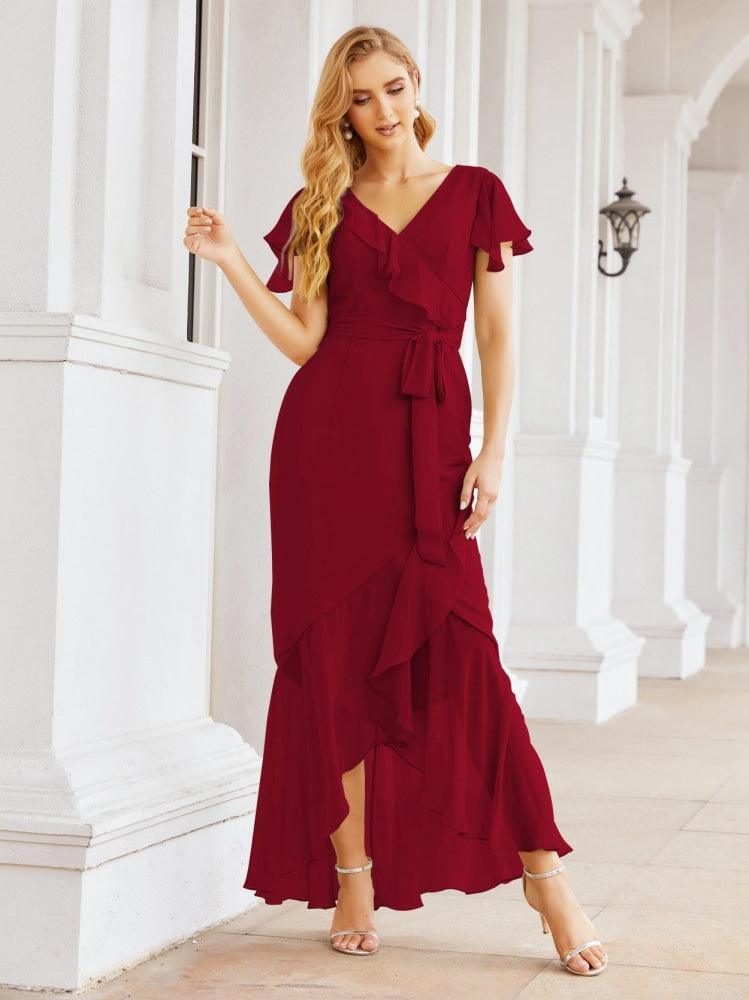 Ruffled Bridesmaid Dresses Mermaid Formal Violin Evening Party Prom Gowns 28042