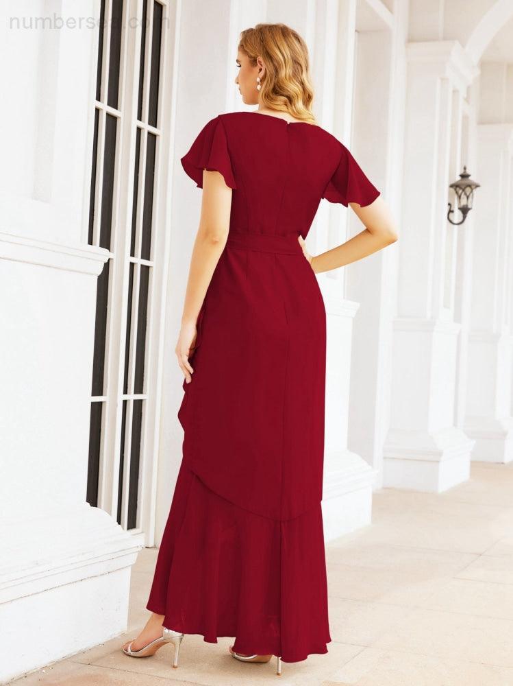 Ruffled Bridesmaid Dresses Mermaid Formal Violin Evening Party Prom Gowns 28042