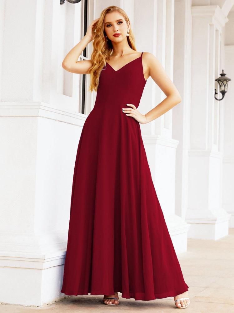 Spaghetti Strap Bridesmaid Dresses V Neck Butterfly Back Fromal Evening Party Prom Gown 28036
