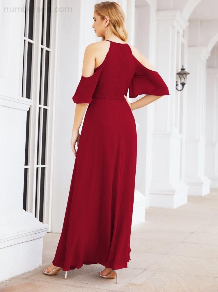 Cold Shoulder Bridesmaid Dresses A-Line Long Formal Evening Gowns 28074