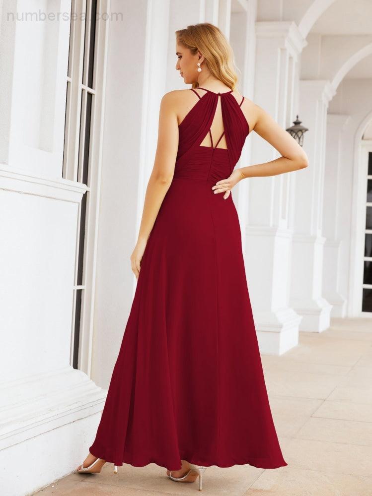 Double Spaghetti Straps Bridesmaid Dresses for Women Long Formal Party Dress Side Split 28051