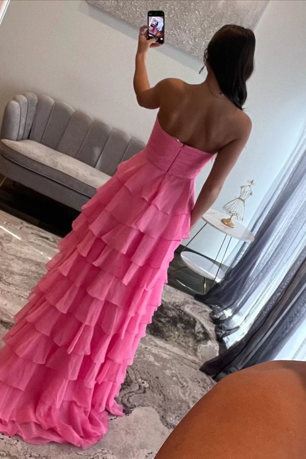 Sweetheart A-Line Chiffon Tiered Long Prom Dress with Slit