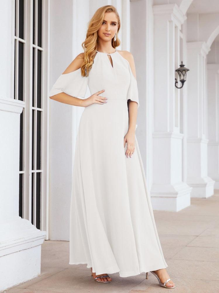 Cold Shoulder Bridesmaid Dresses A-Line Long Formal Evening Gowns 28074