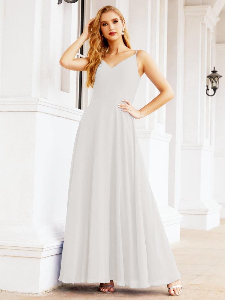 Spaghetti Strap Bridesmaid Dresses V Neck Butterfly Back Fromal Evening Party Prom Gown 28036