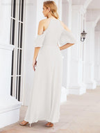 Cold Shoulder Bridesmaid Dresses A-Line Long Formal Evening Gowns 28074