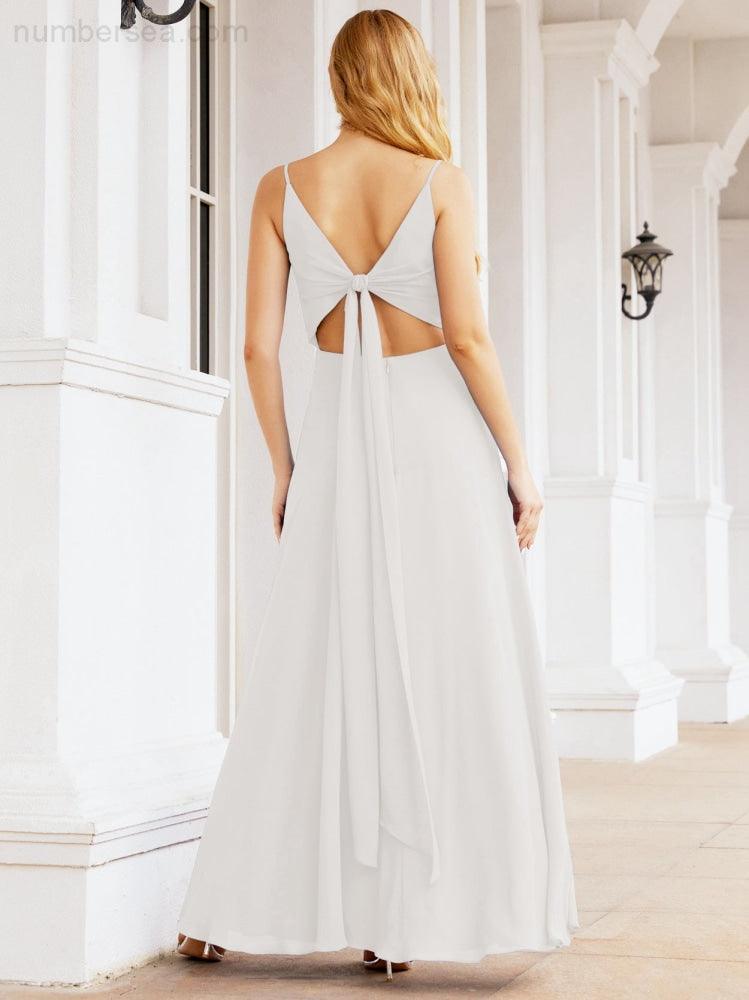 Spaghetti Strap Bridesmaid Dresses V Neck Butterfly Back Fromal Evening Party Prom Gown 28036