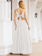 Spaghetti Strap Bridesmaid Dresses V Neck Butterfly Back Fromal Evening Party Prom Gown 28036
