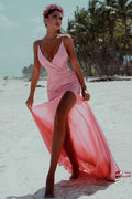 Long Spaghetti-Straps Deep V-Neck Mermaid Prom Dress With Slit