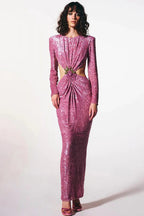 Ruched Sequin Waist Cutout Prom Dress