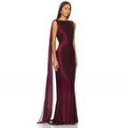 Burgundy Mermaid Women's Evening Gown Boat Neck Evening Dress For Wedding  Sleeveless  Long Backless Formal Dress