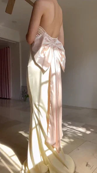 Classy Strapless Mermaid Long Prom Dress Evening Dress With Bow Y8499