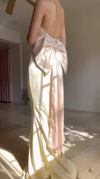 Classy Strapless Mermaid Long Prom Dress Evening Dress With Bow Y8499