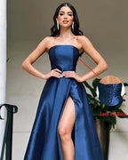 Emerald Green Strapless A-line Evening Dress Emerald Green Satin Formal Dress Y5372
