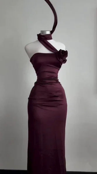 Simple Sheath Burgundy Long Prom Dress Strapless Evening Dress Y8511