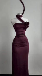 Simple Sheath Burgundy Long Prom Dress Strapless Evening Dress Y8511
