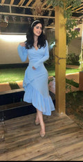 Elegant Blue V Neck Mermaid Prom Dress Formal Evening Gown Y8181