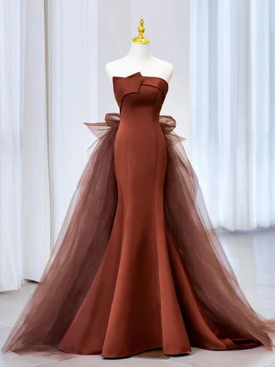 Mermaid Tulle Satin Long Prom Dress Mermaid Evening Dress Y6627