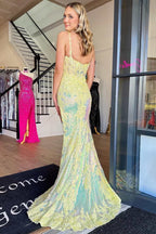 Sequin Appliques Scoop Neck Mermaid Long Prom Dress with Slit