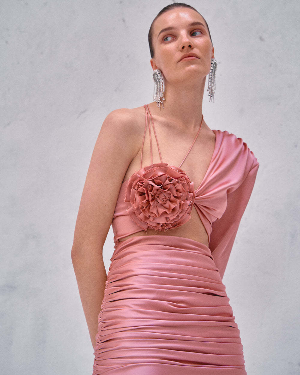 Strappy Asymmetrical Embroidered Prom Dress