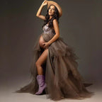 Big belly photography pregnancy dress fluffy tulle off-the-shoulder front open maternity dress