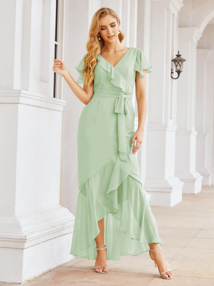 Ruffled Bridesmaid Dresses Mermaid Formal Violin Evening Party Prom Gowns 28042