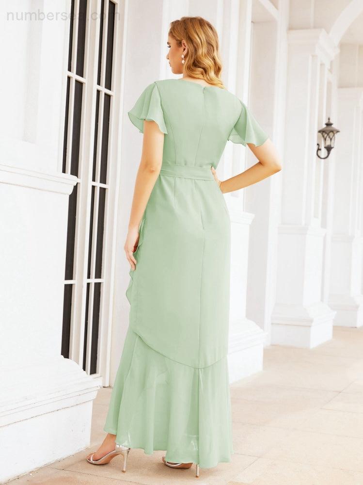 Ruffled Bridesmaid Dresses Mermaid Formal Violin Evening Party Prom Gowns 28042