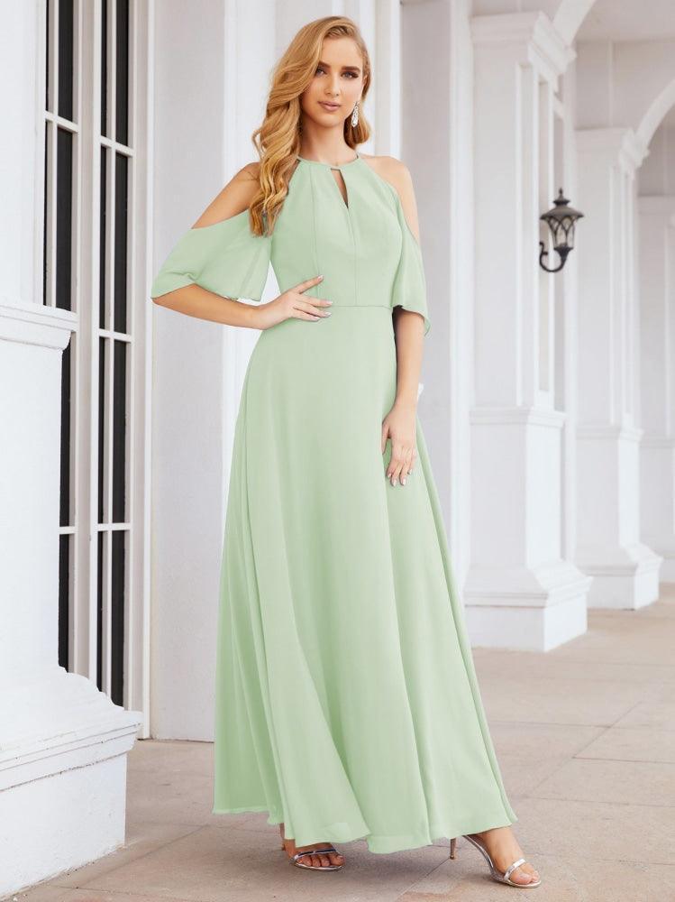Cold Shoulder Bridesmaid Dresses A-Line Long Formal Evening Gowns 28074