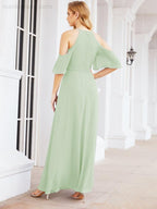 Cold Shoulder Bridesmaid Dresses A-Line Long Formal Evening Gowns 28074