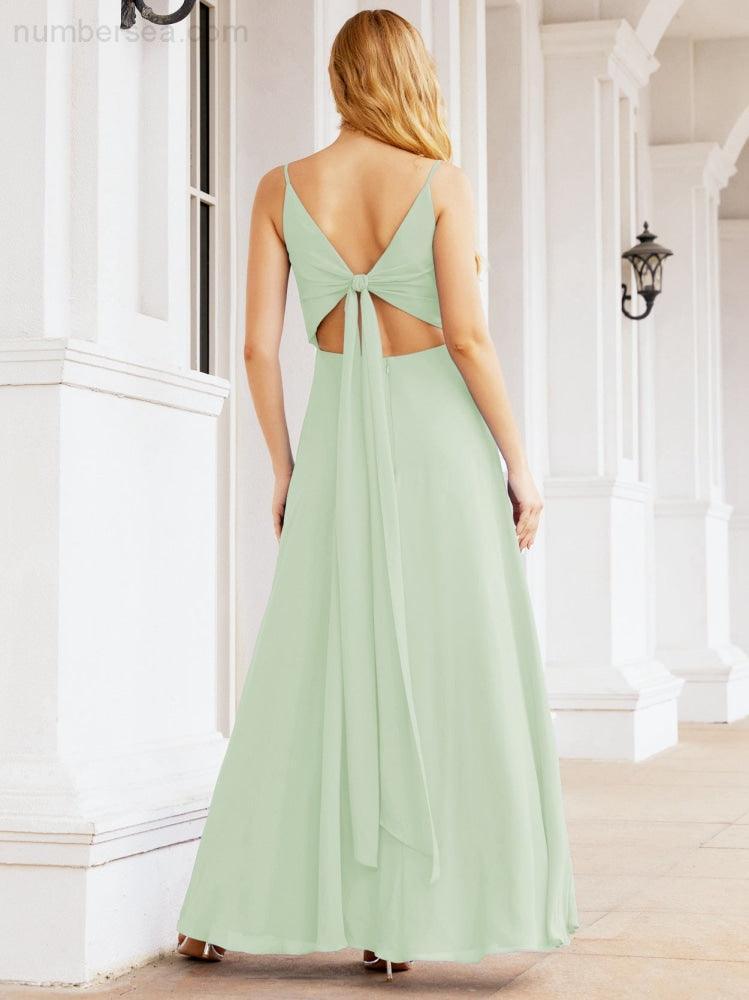 Spaghetti Strap Bridesmaid Dresses V Neck Butterfly Back Fromal Evening Party Prom Gown 28036