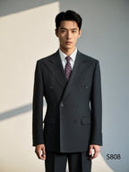Black Wool Double Breasted Three Piece Wedding Suit for Groom and Groomsmen