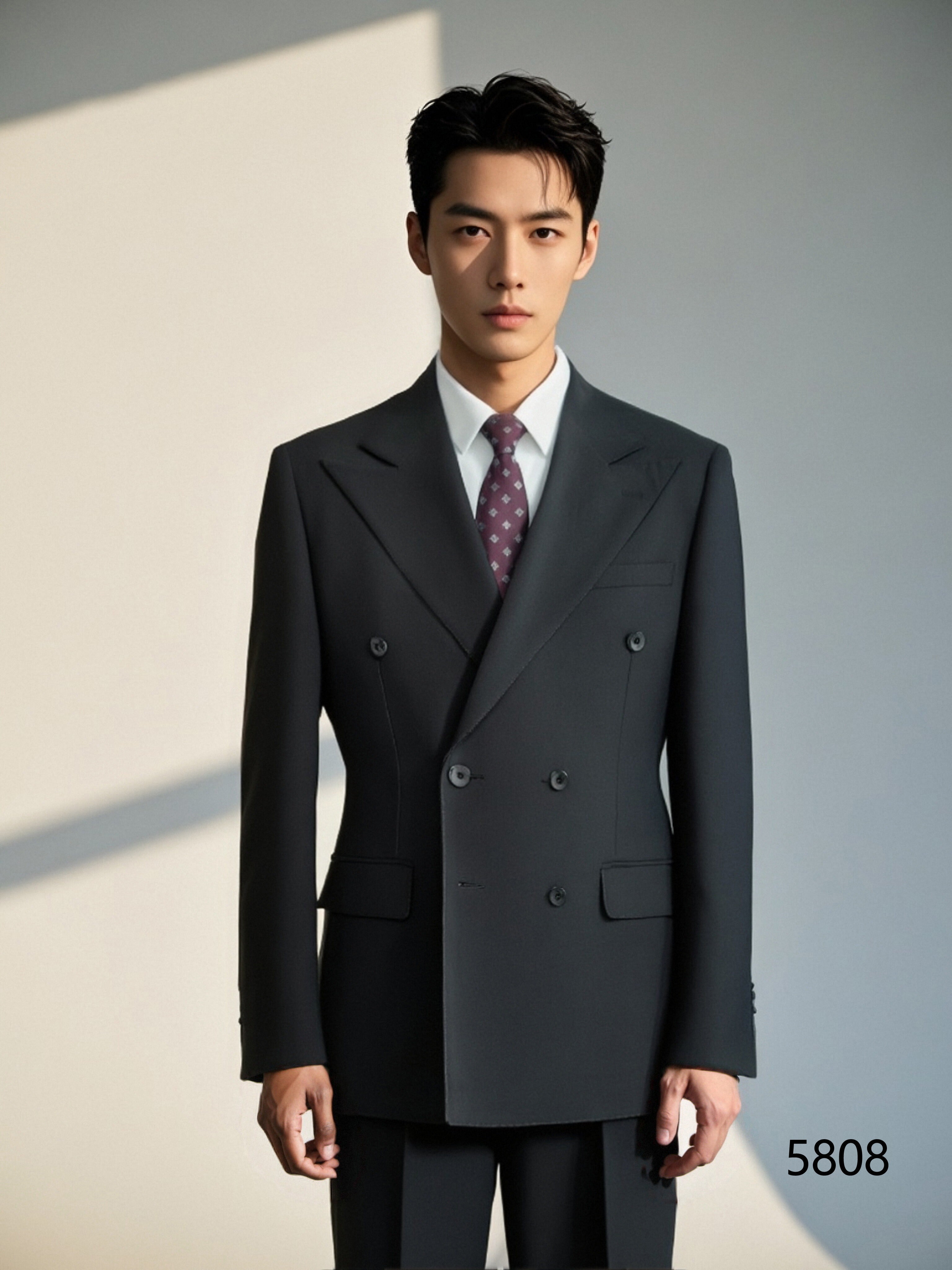 Black Wool Double Breasted Three Piece Wedding Suit for Groom and Groomsmen