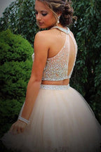 Fabulous Beaded Two Piece Homecoming Dresses Tulle Short Prom Dresses