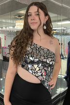 Ashley |Sheath One Shoulder Cut Mirror Sequins Prom Dress