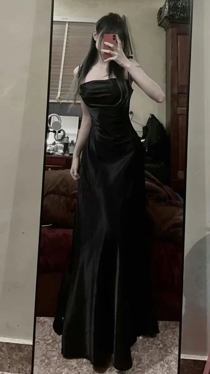 Elegant Spaghetti Straps Black Mermaid Prom Dress Sexy Evening Dress Y7669