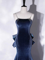 Mermaid Velvet Blue Long Prom Dresses Blue Velvet Long Evening Dress Y4387