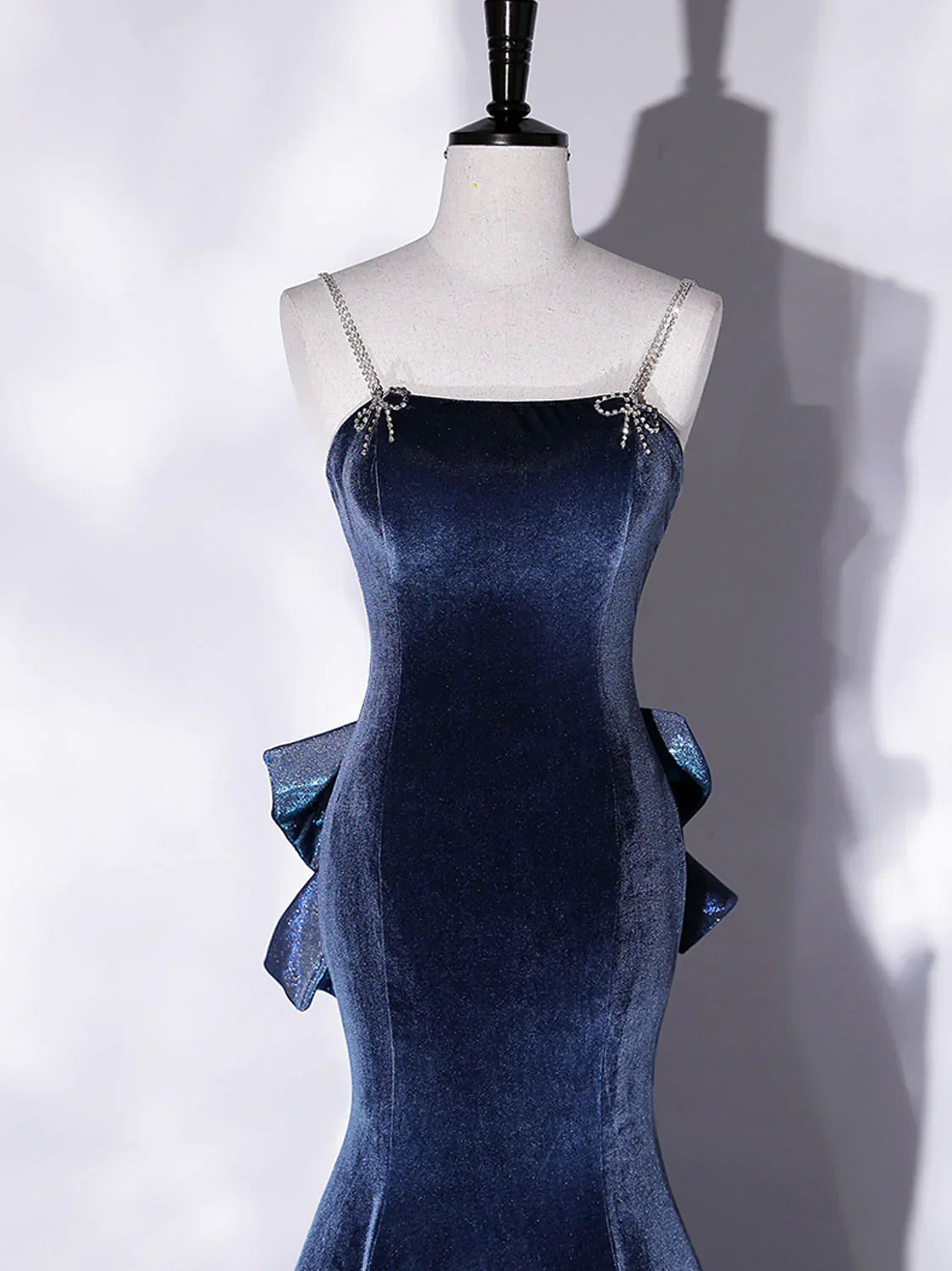 Mermaid Velvet Blue Long Prom Dresses Blue Velvet Long Evening Dress Y4387