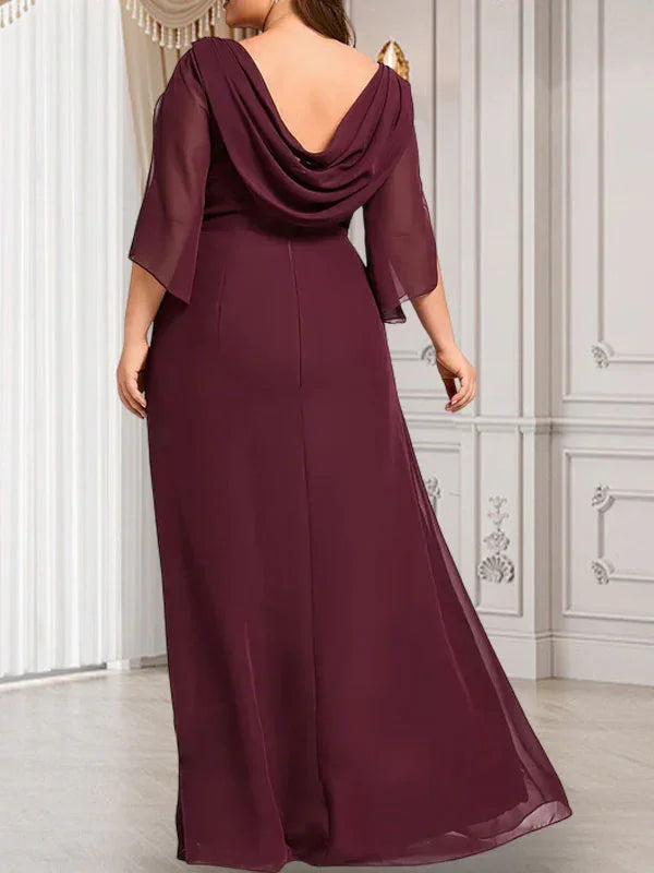 Sheath/Column Scoop Floor-Length Chiffon Mother of the Bride Dress With Pleated Beading