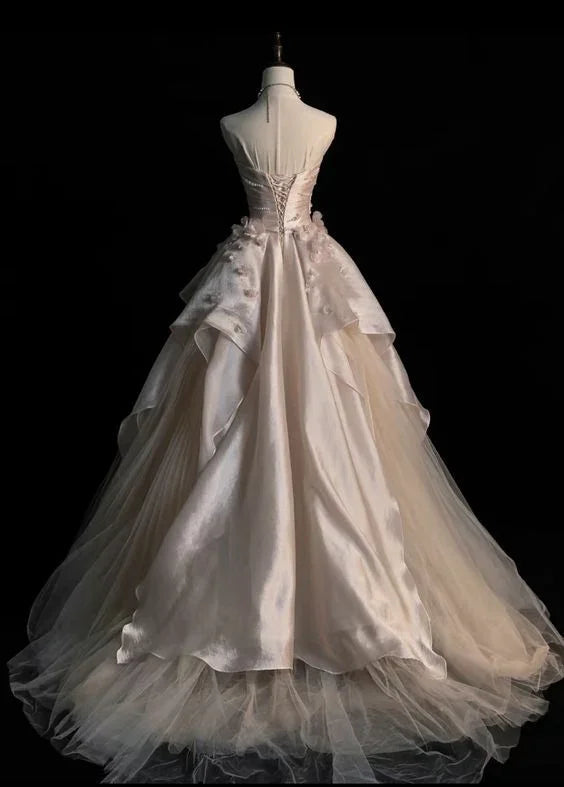 Generous Pink Strapless A-line Tulle Evening Dress Glam Dress Y6761