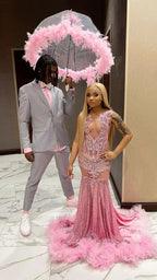 Luxurious Pink Mermaid Prom Dress Pink Evening Gown Y5451