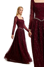 Luxury Sage Green Beaded Evening Dress with Long Sleeves LA72805B