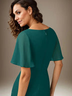 Dark Navy Sheath Beaded Chiffon Dress